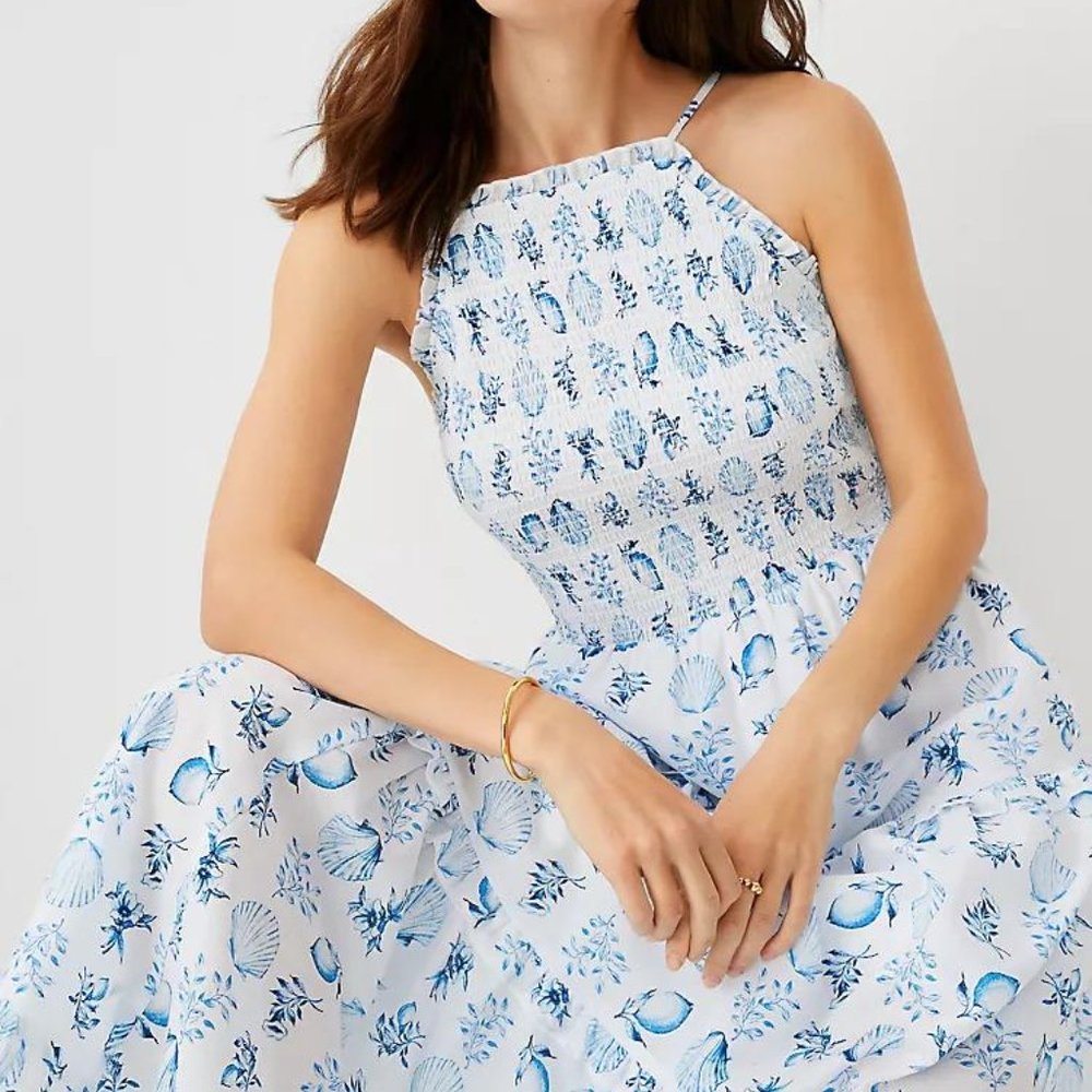 New Ann Taylor Shell Tile Tiered Maxi Dress - Picture 3 of 6